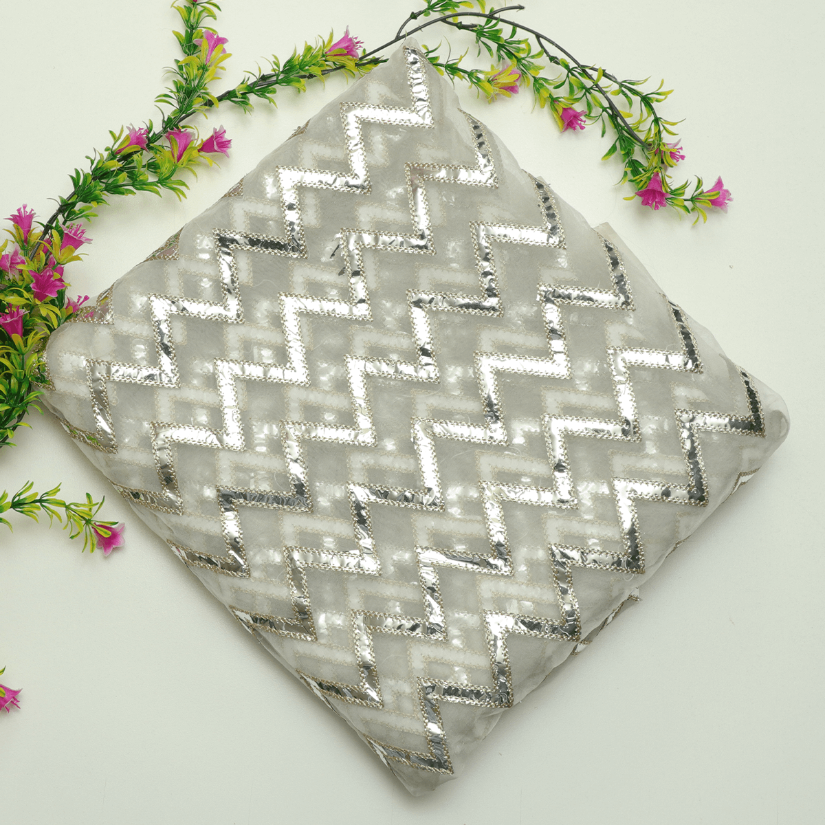 Embroidered Mirror Work Organza-MDEM0000090